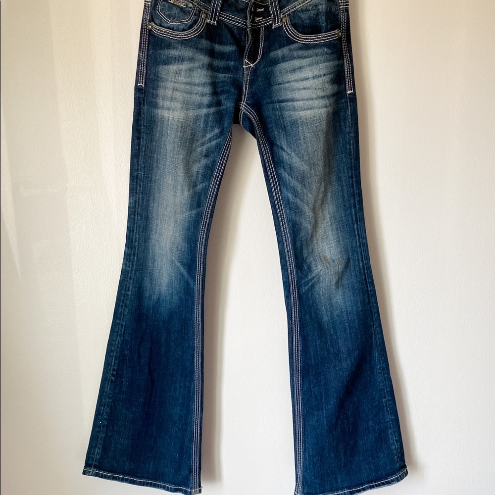 Express dark wash flare leg jeans